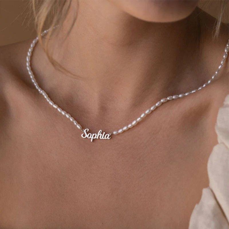 Customized Pearl Name Necklace - Image 7