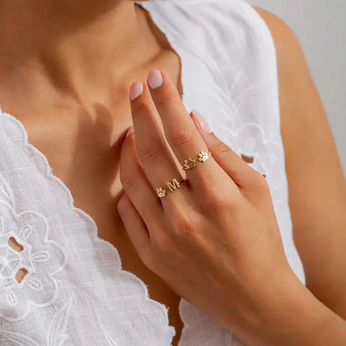 Personalized Engraved Paw Initial Ring - Image 4